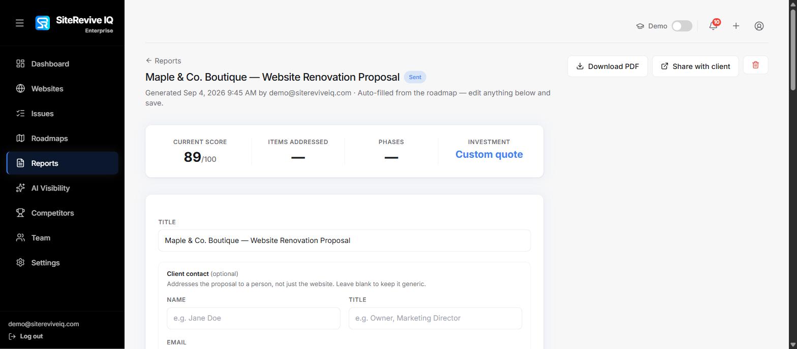 CoastLine renovation proposal editor on desktop