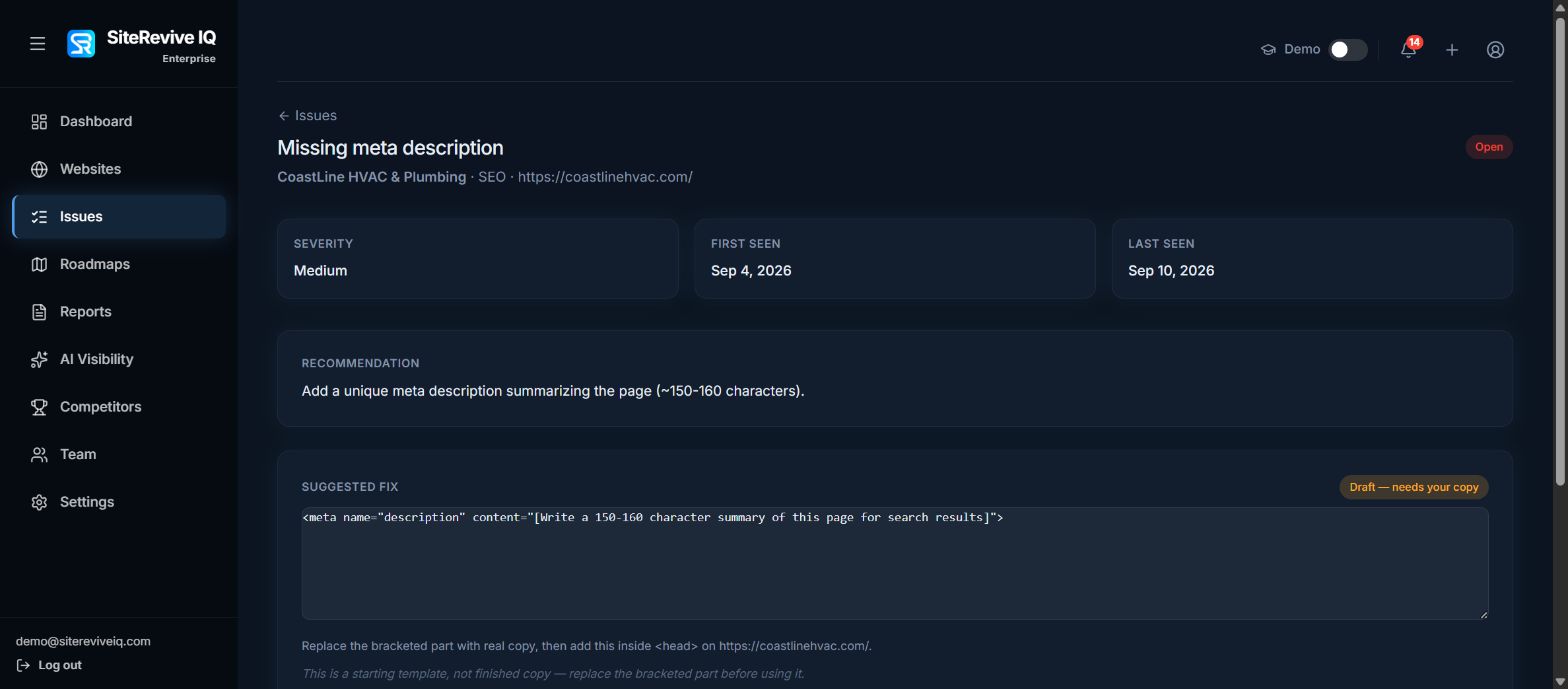 Issue detail and recommended fix on desktop