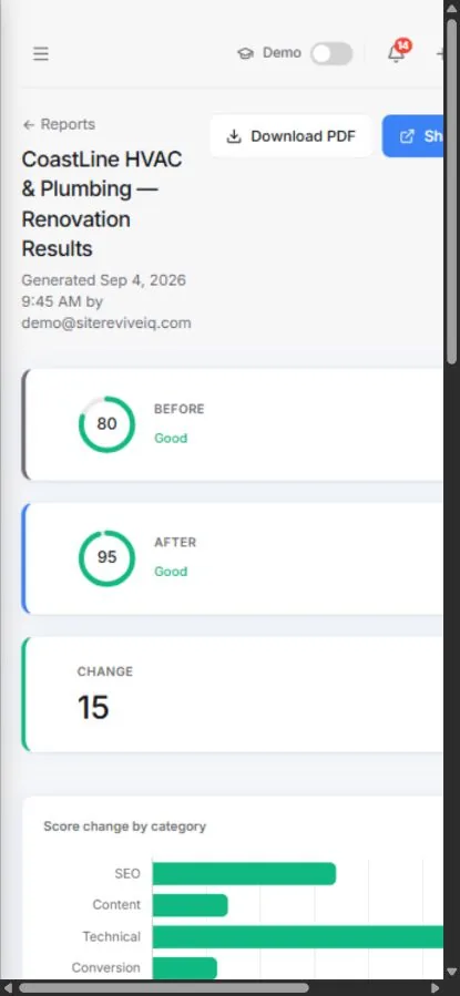 CoastLine example renovation results on mobile