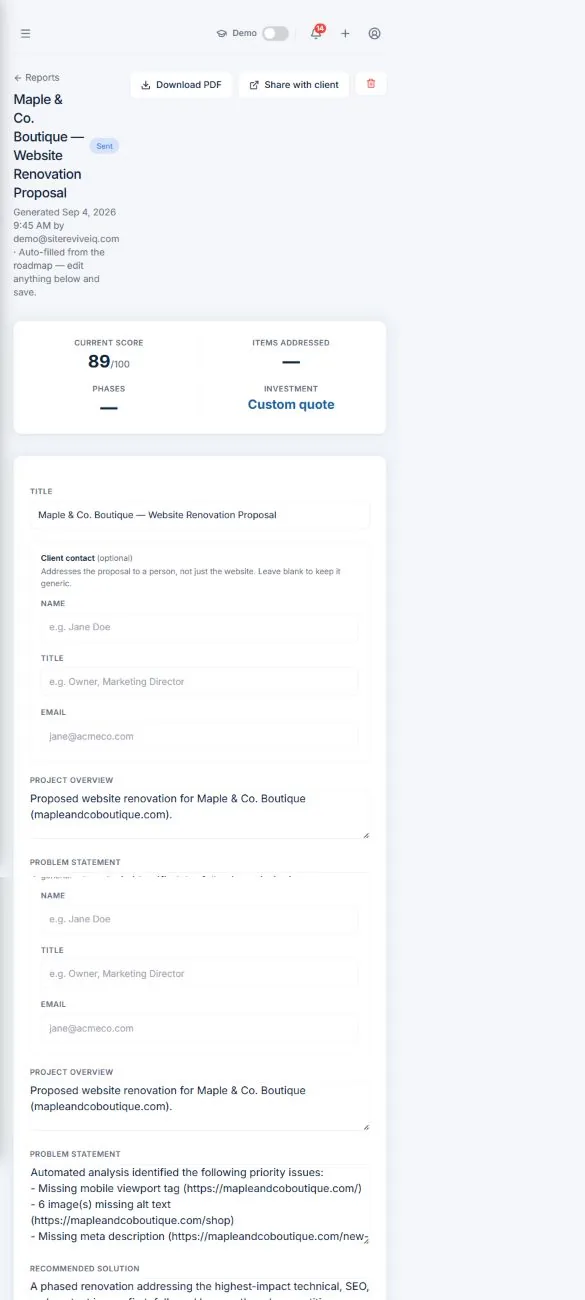 Maple & Co. renovation proposal editor on mobile